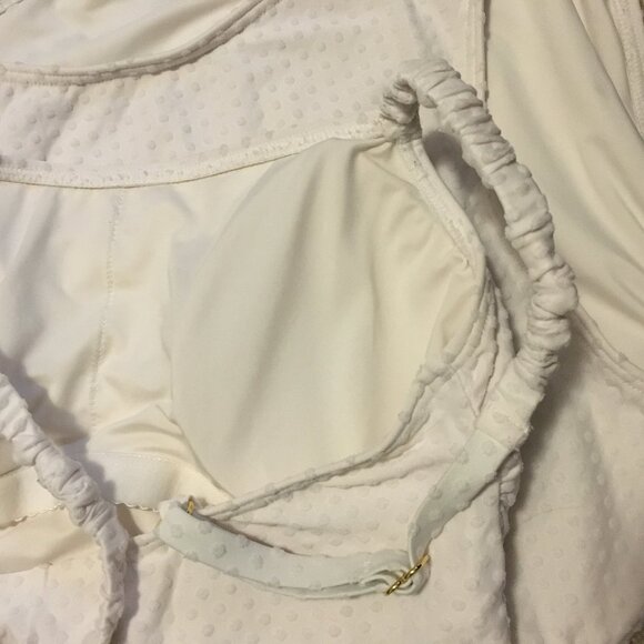 Off-White Textured Polka Dot Built in Support Swimsuit - Picture 9 of 16